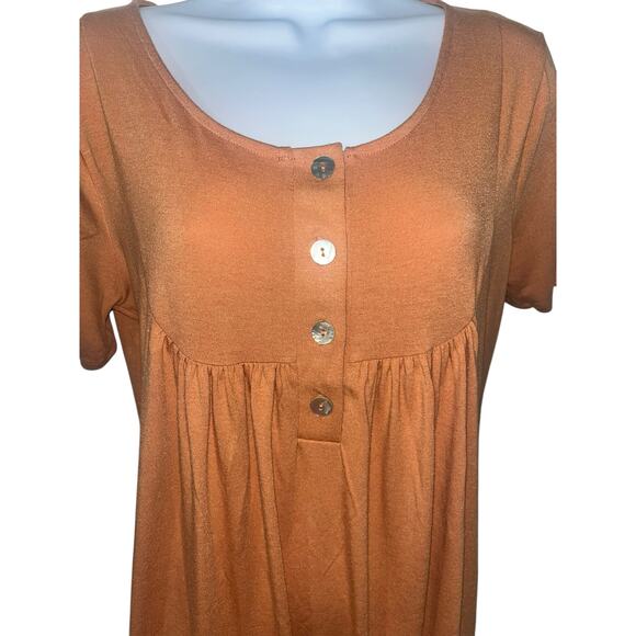 NWT Zenana Butter Orange Button-Front Tee SZ Large Fall-Ready - Picture 2 of 6